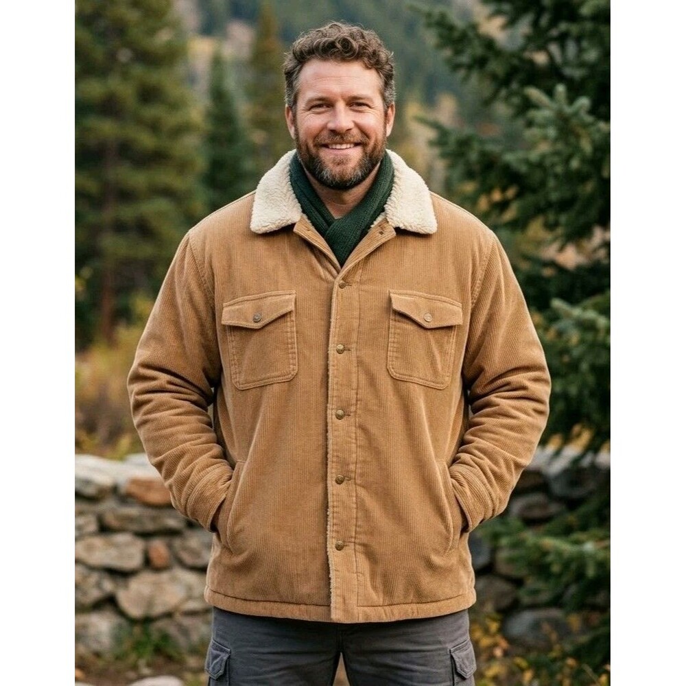 Vintage Gap Corduroy Sherpa Trucker Jacket Mens XXL Tan Brown Fleece Lined Coat